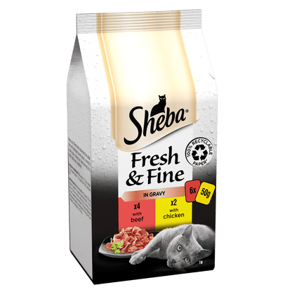 Sheba Fresh and Fine Adult Wet Cat Food Pouches - Beef & Chicken in Gravy