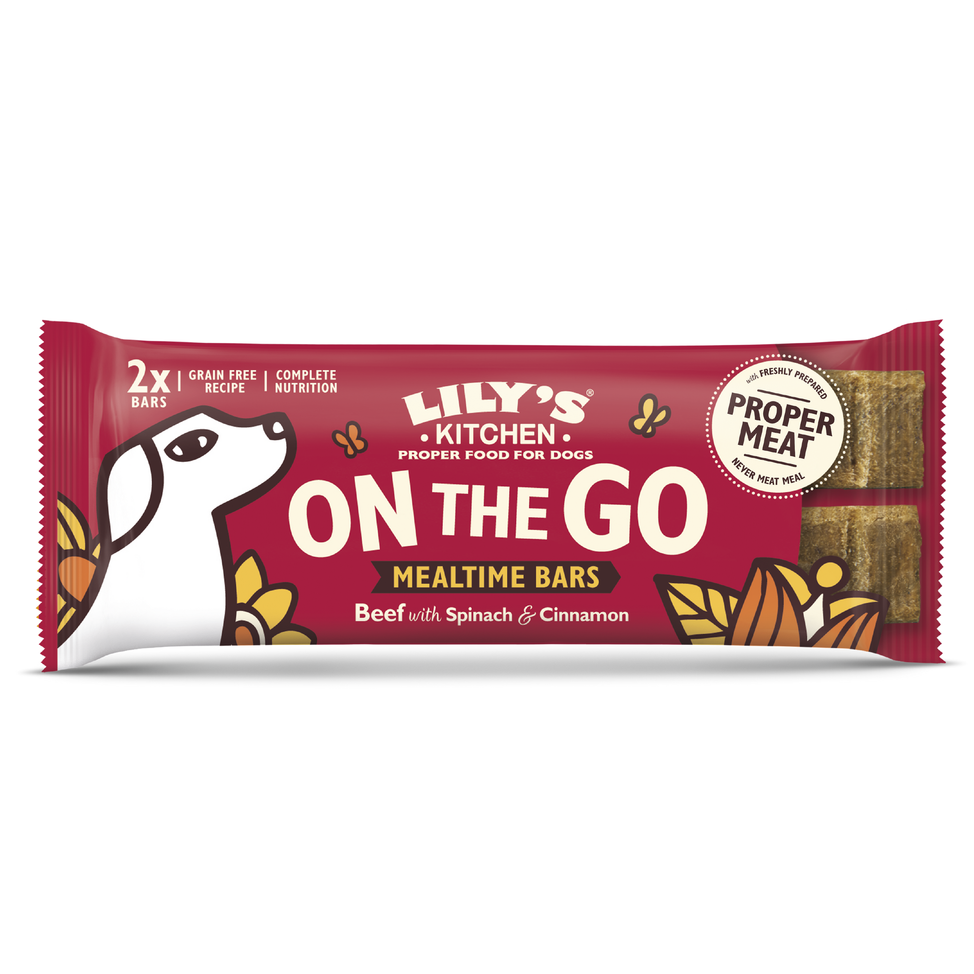 Lily's Kitchen Lily'S Kitchen On The Go Mealtime Bars Cinnamon Beef Adult Treat Dog Food pet food packaging