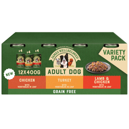 James Wellbeloved Grain Free Adult Wet Dog Food Tins Turkey, Lamb & Chicken in Loaf