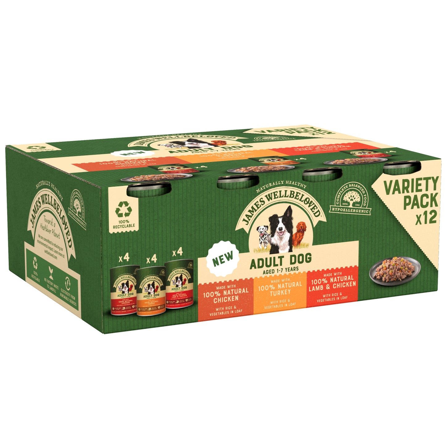 James Wellbeloved Adult Wet Dog Food Tins Turkey, Lamb & Chicken in Loaf