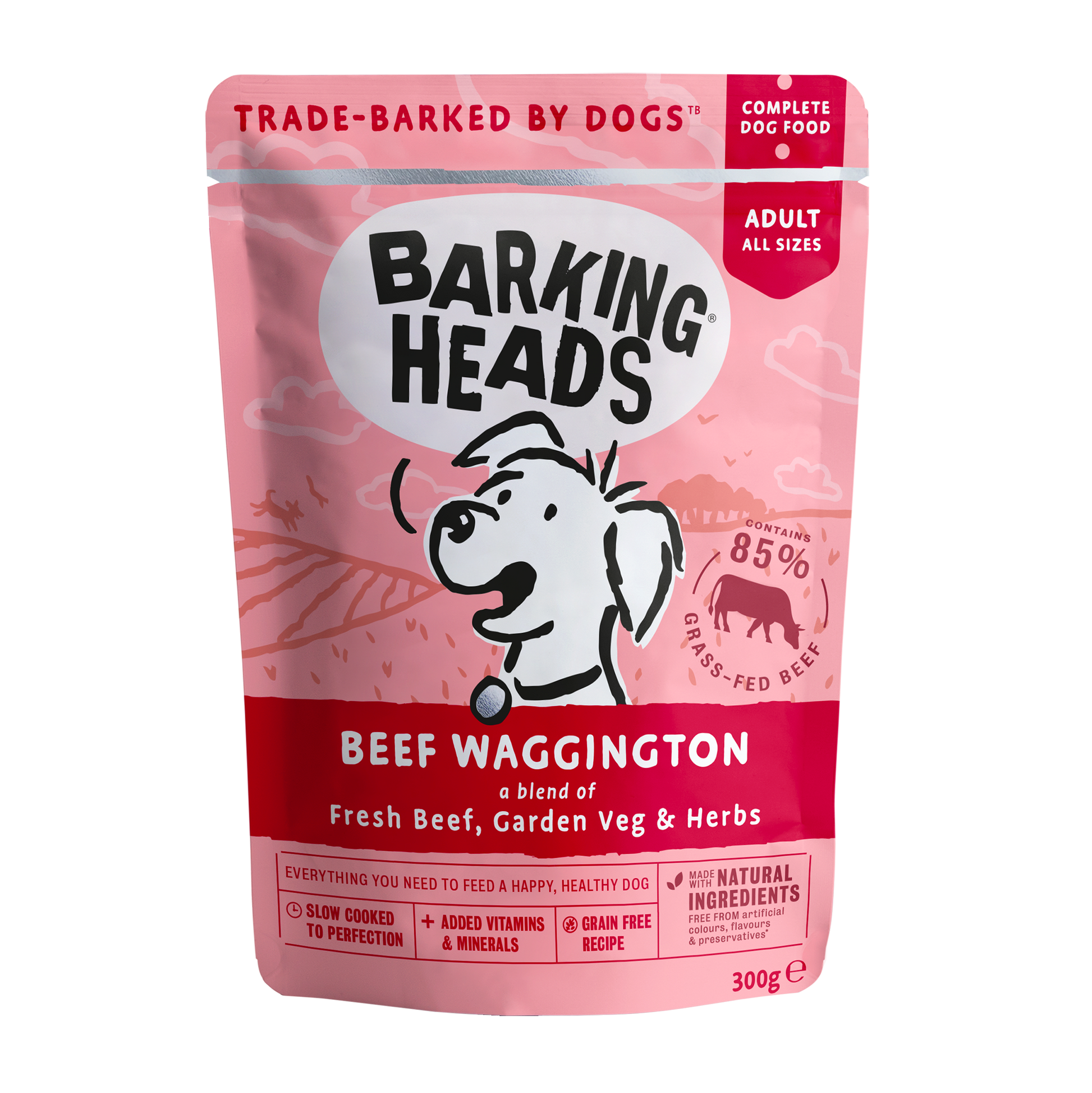 Barking heads Barking Heads Waggington Beef Salmon Adult Wet Dog Food pet food packaging