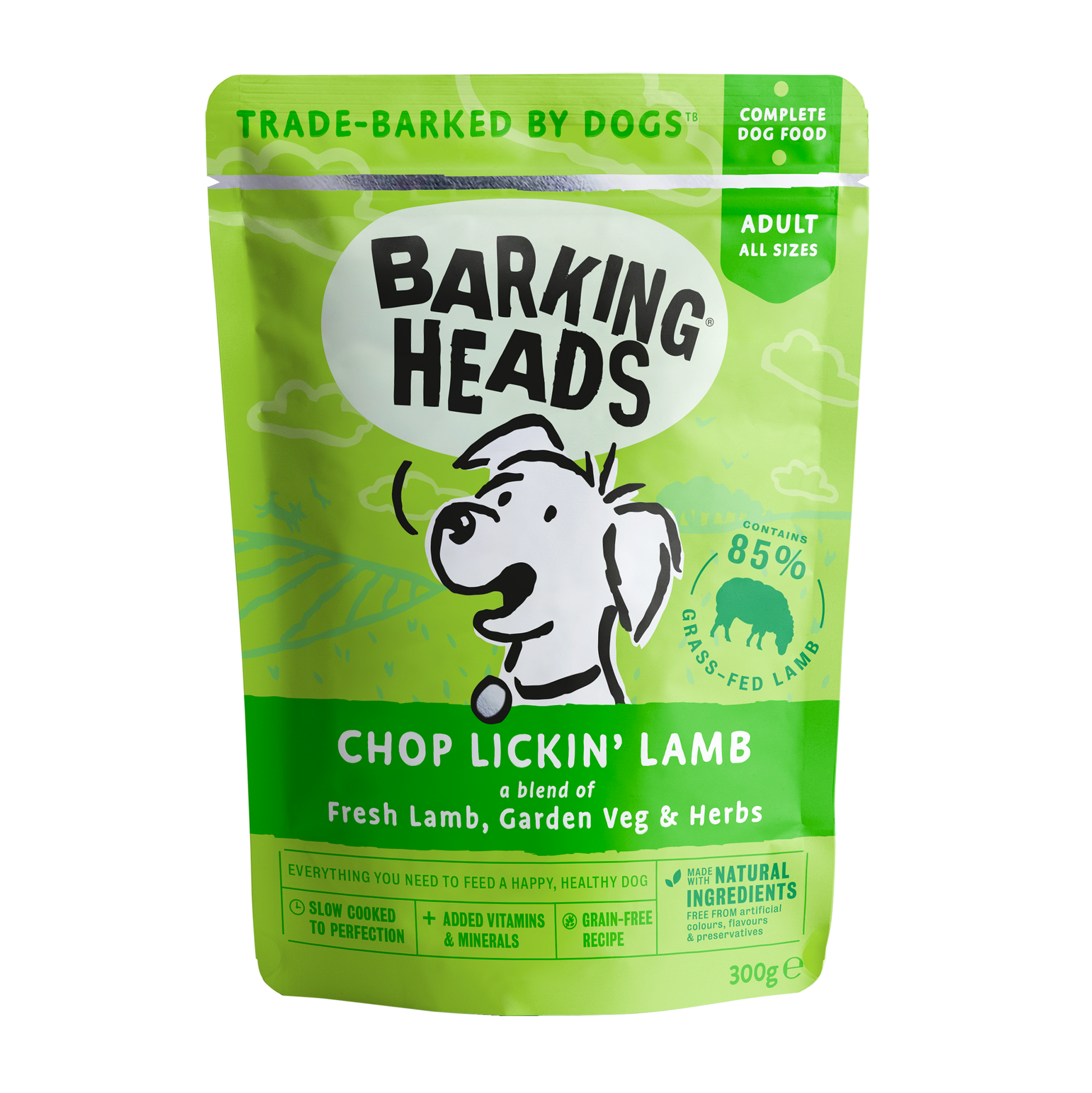 Barking heads Barking Heads Chop Lickin Lamb Salmon Adult Wet Dog Food pet food packaging