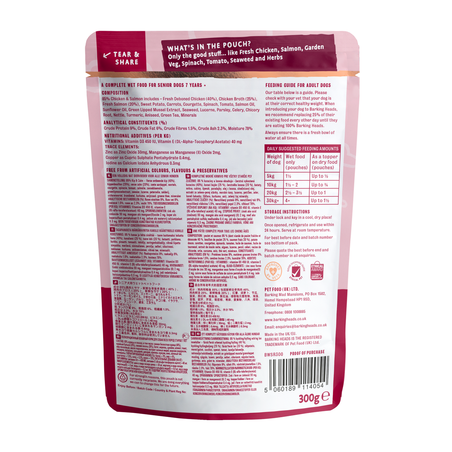 Barking Heads Golden Years Senior 7+ Wet Dog Food in Pouches - Chicken & Salmon