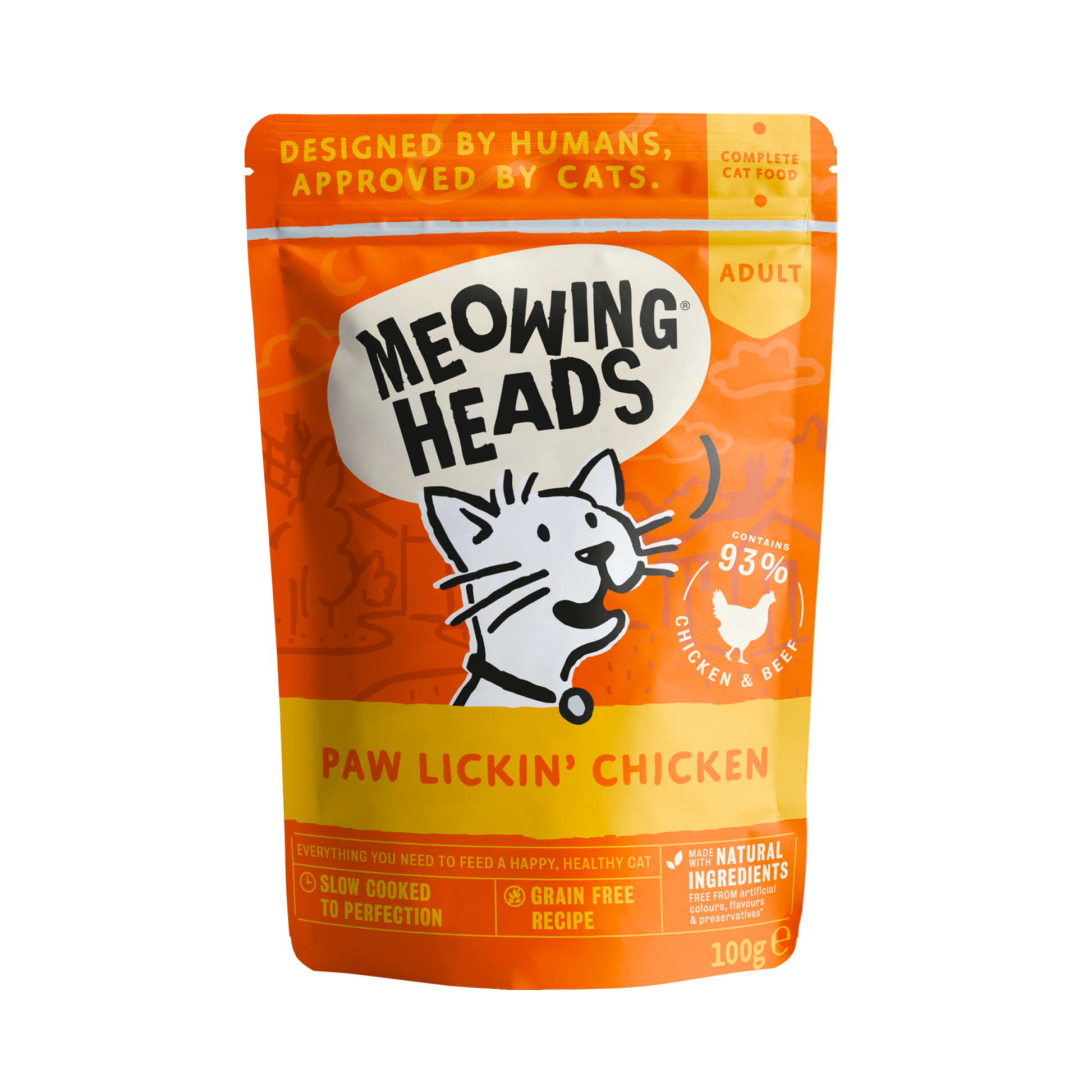 Barking heads Barking Heads Meowing Paw Lickin Beef Chicken Salmon Adult Wet Cat Food pet food packaging