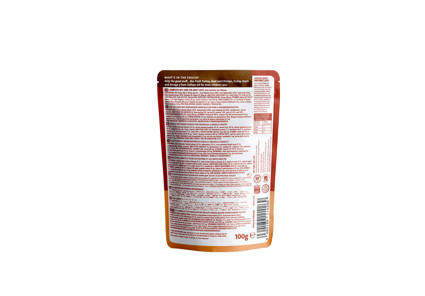 Meowing Heads Top-Cat Adult Wet Cat Food in Pouches - Turkey, Chicken & Beef