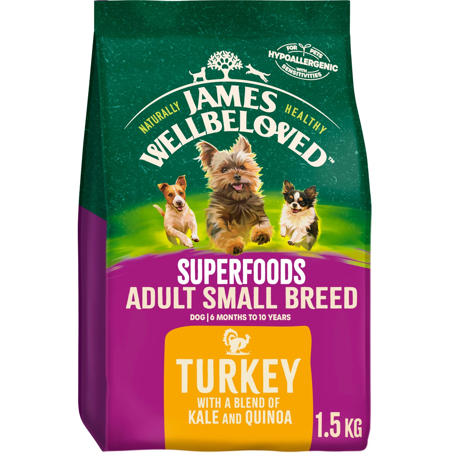 James Wellbeloved Superfoods Adult Small Breed Dry Dog Food Turkey with Kale & Quinoa