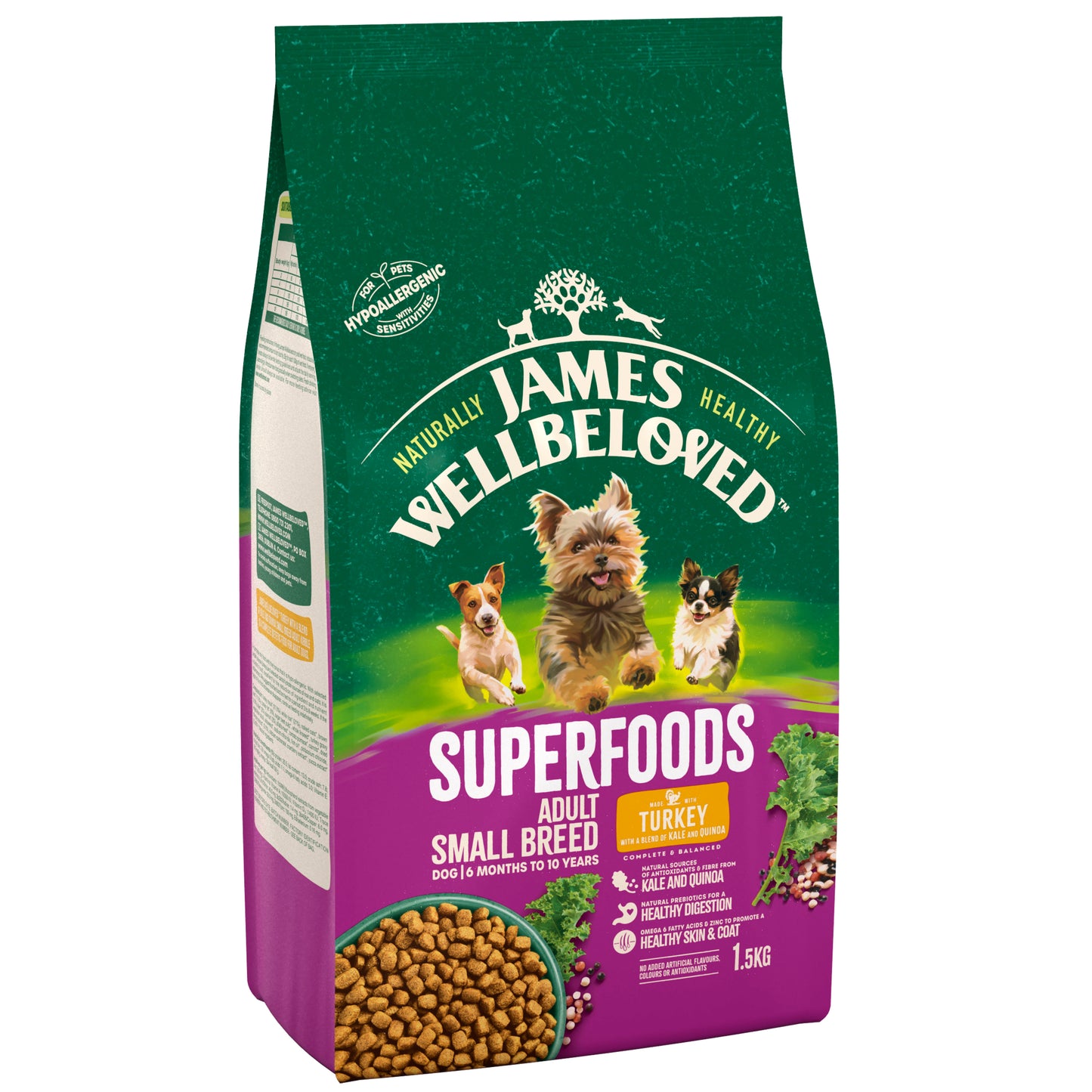 James Wellbeloved Superfoods Adult Small Breed Dry Dog Food Turkey with Kale & Quinoa