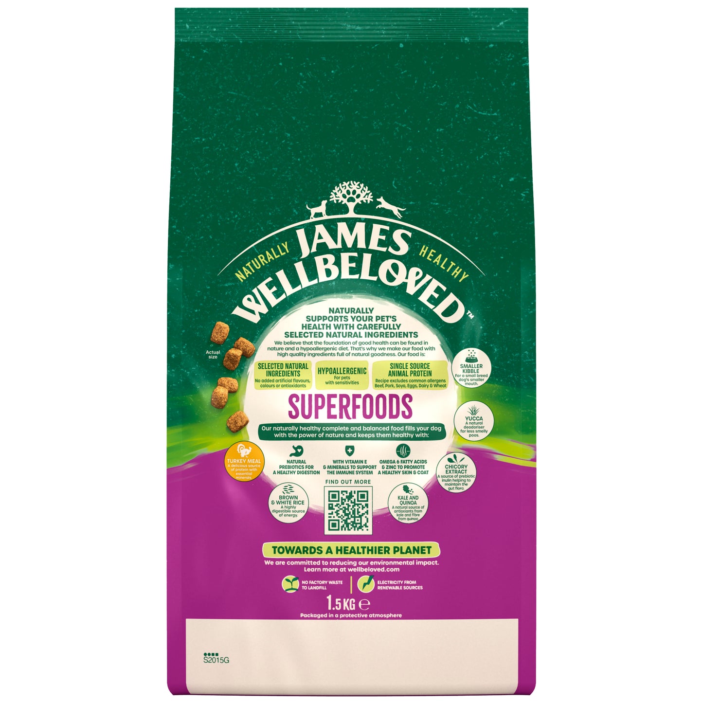 James Wellbeloved Superfoods Adult Small Breed Dry Dog Food Turkey with Kale & Quinoa