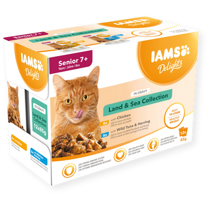 Iams Delights Senior Wet Cat Food - Land & Sea Collection in Gravy