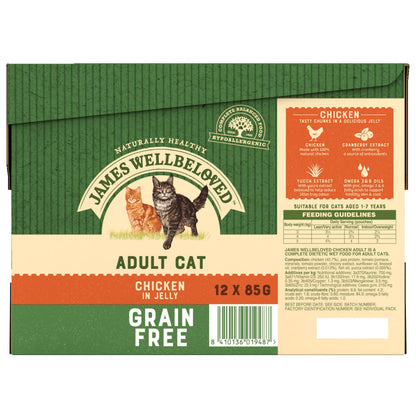 James Wellbeloved Grain Free Adult Cat Food Pouches Chicken in Jelly