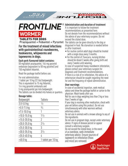 Frontline Wormer Flavoured Tablets for Dogs