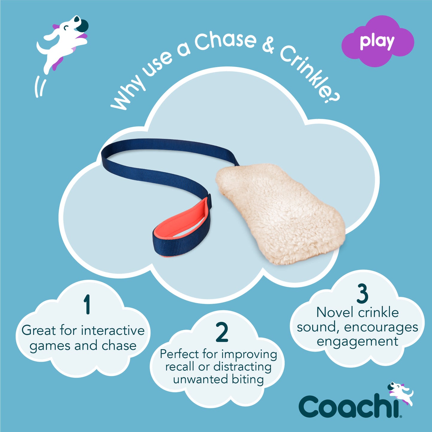 Coachi Chase & Crinkle Toy for Dogs - Navy, Coral & Faux Lambswool