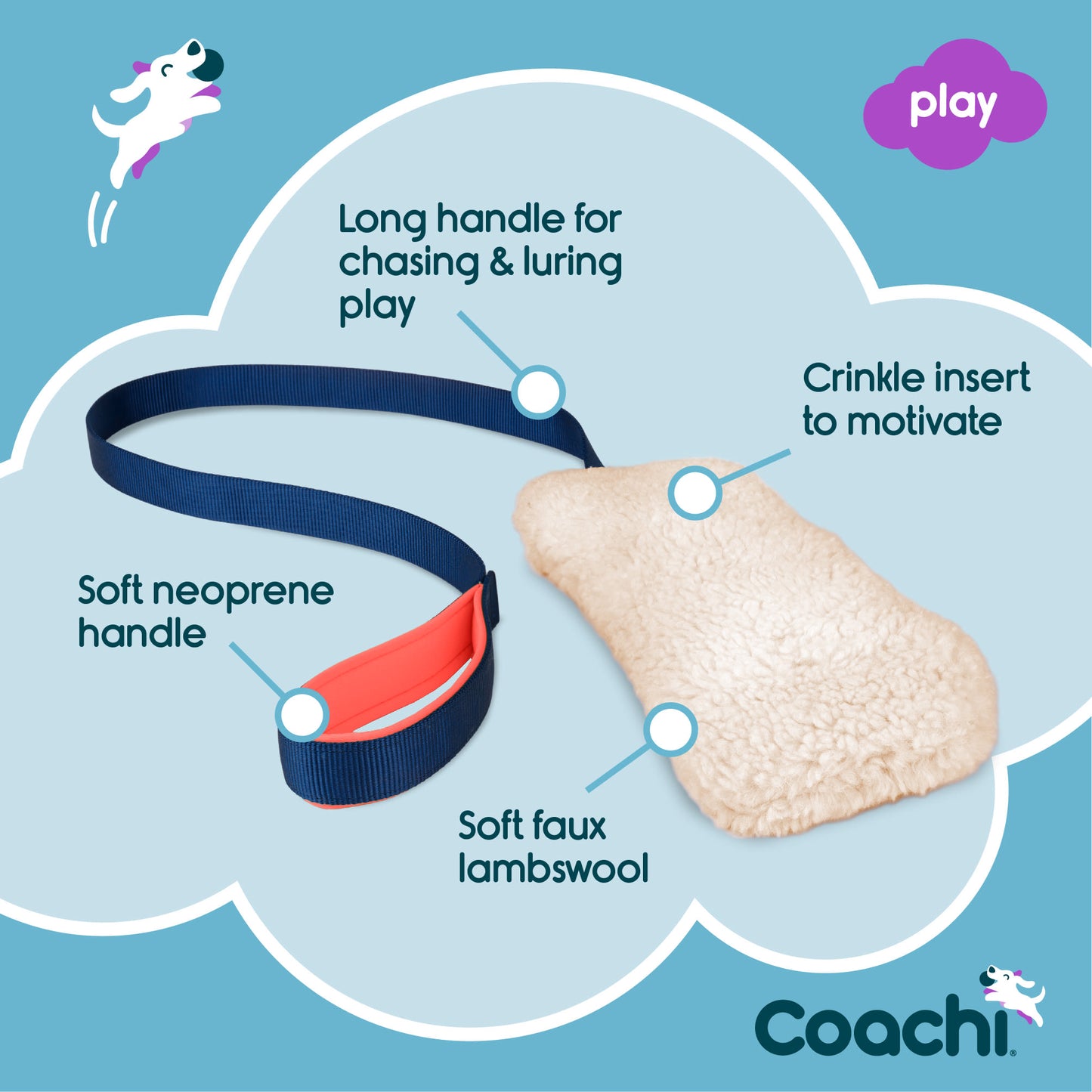 Coachi Chase & Crinkle Toy for Dogs - Navy, Coral & Faux Lambswool