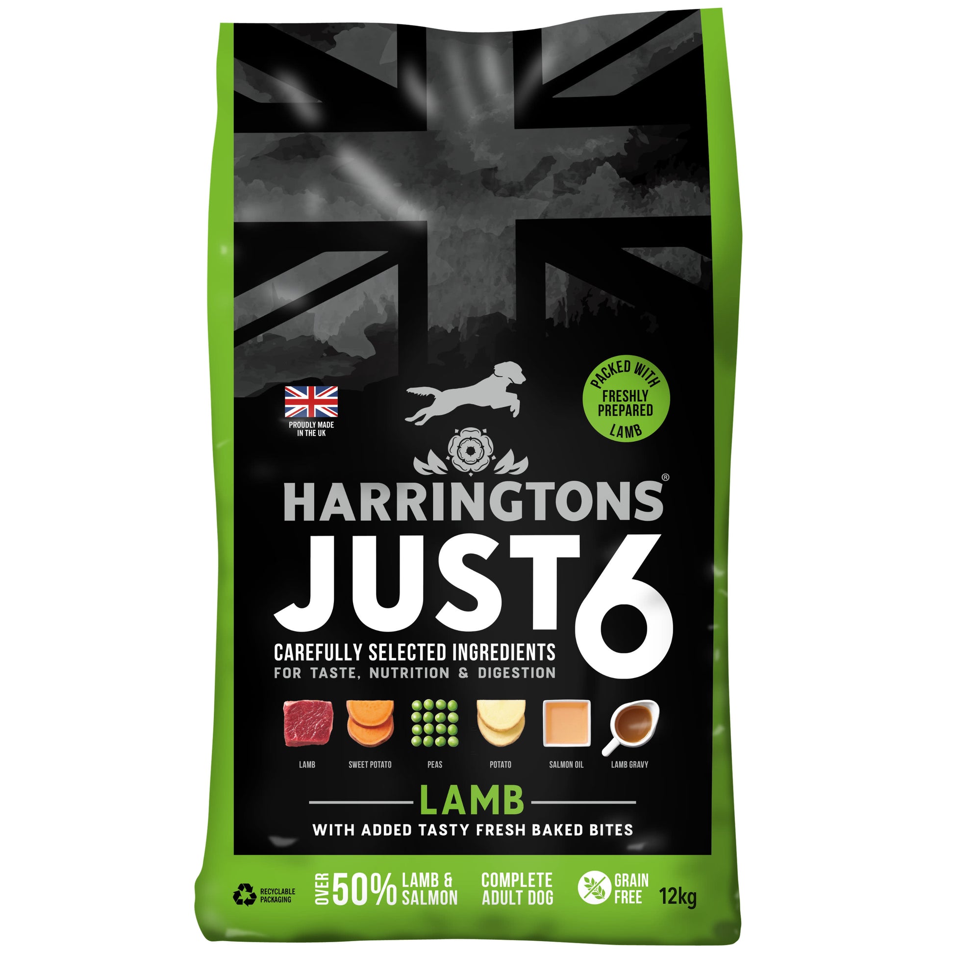 Harringtons Harringtons Just Grain Free Lamb Salmon Adult Dry Dog Food pet food packaging