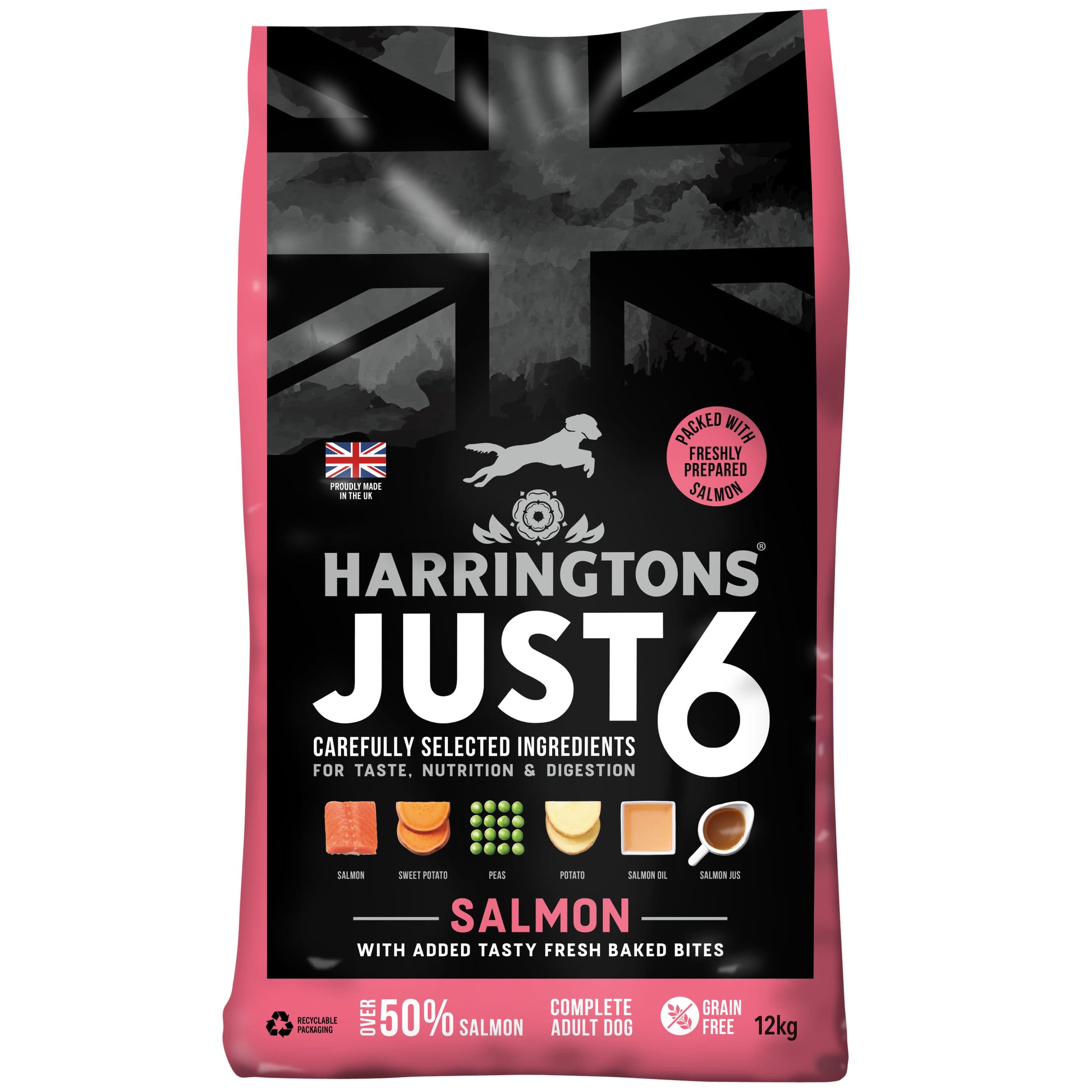 Harringtons Harringtons Just Grain Free Salmon Adult Dry Dog Food pet food packaging