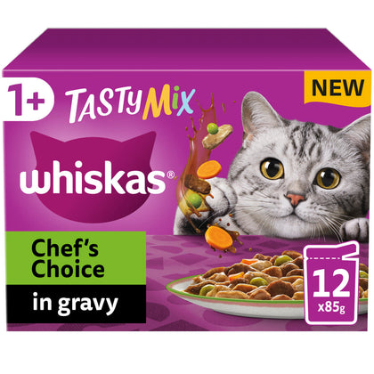 Whiskas 1+ Chef's Choice Mix Adult Wet Cat Food Pouches in Gravy