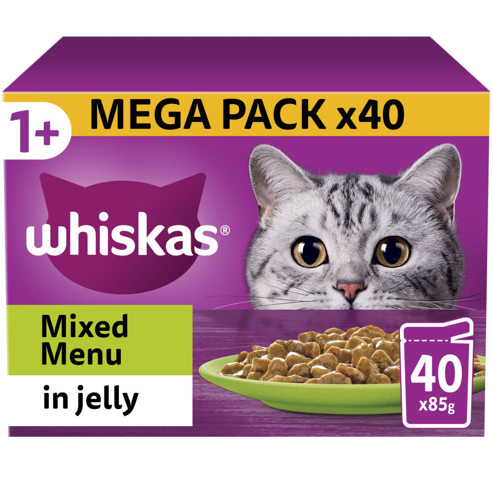 Whiskas 1+ Mixed Menu Adult Wet Cat Food Pouches in Jelly
