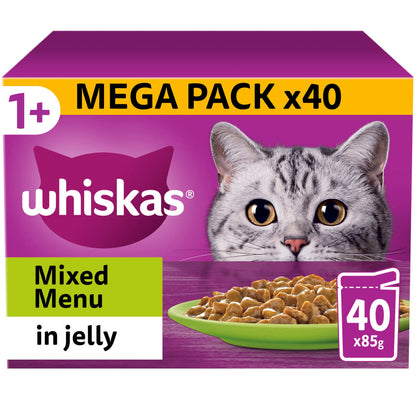 Whiskas 1+ Mixed Menu Adult Wet Cat Food Pouches in Jelly