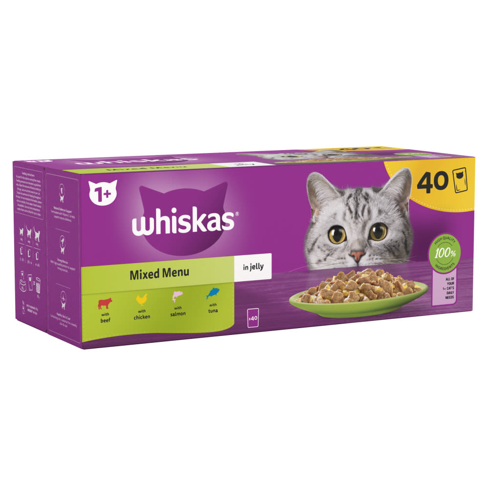Whiskas 1+ Mixed Menu Adult Wet Cat Food Pouches in Jelly
