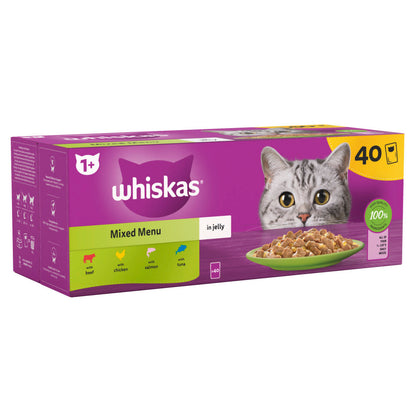 Whiskas 1+ Mixed Menu Adult Wet Cat Food Pouches in Jelly
