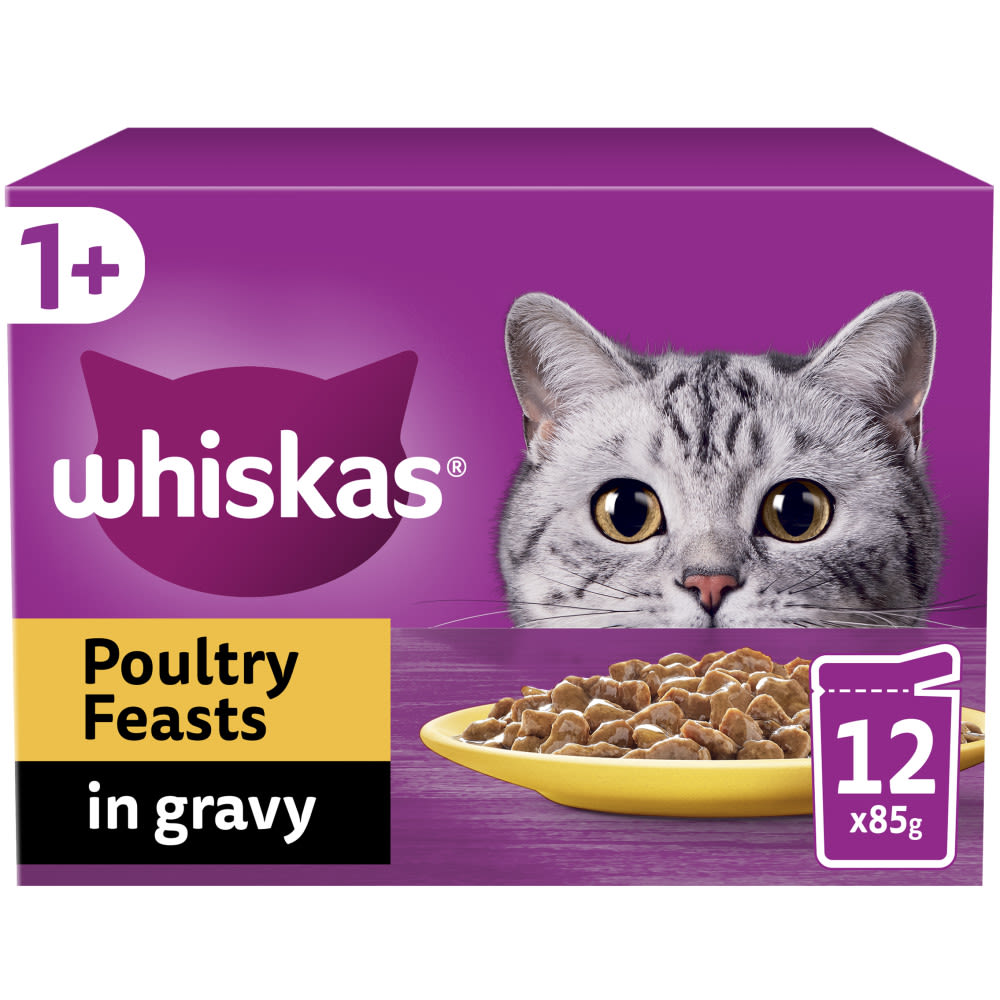 Whiskas 1+ Poultry Feasts Adult Wet Cat Food Pouches in Gravy