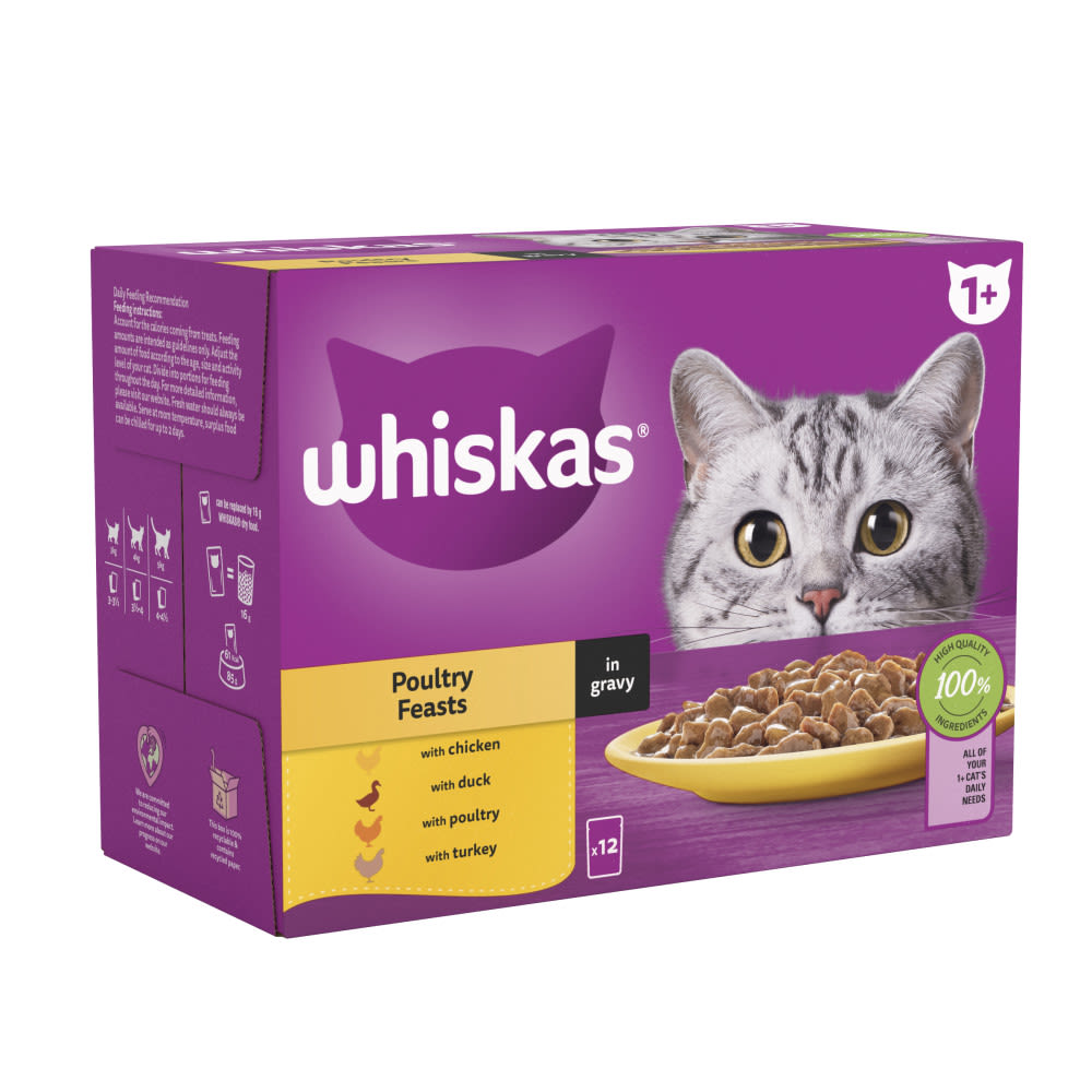 Whiskas 1+ Poultry Feasts Adult Wet Cat Food Pouches in Gravy