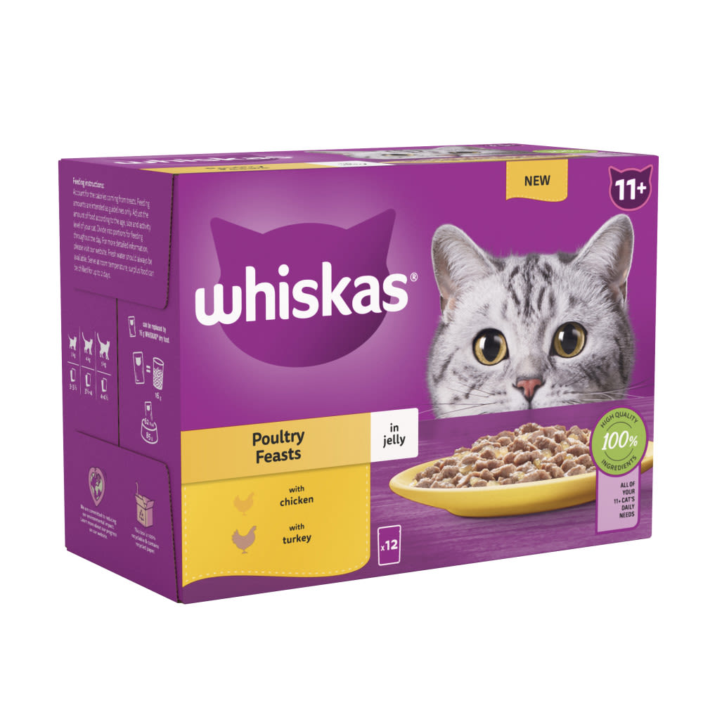Whiskas 11+ Poultry Feasts Senior Wet Cat Food Pouches in Jelly
