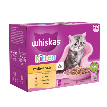 Whiskas Cat Pouches Poultry Feasts in Jelly 2-12Months Wet Kitten Food