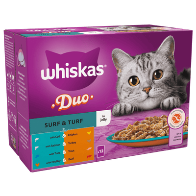 Whiskas Whiskas Duo Jelly Beef Chicken Cod Salmon Trout Tuna Turkey pet food packaging