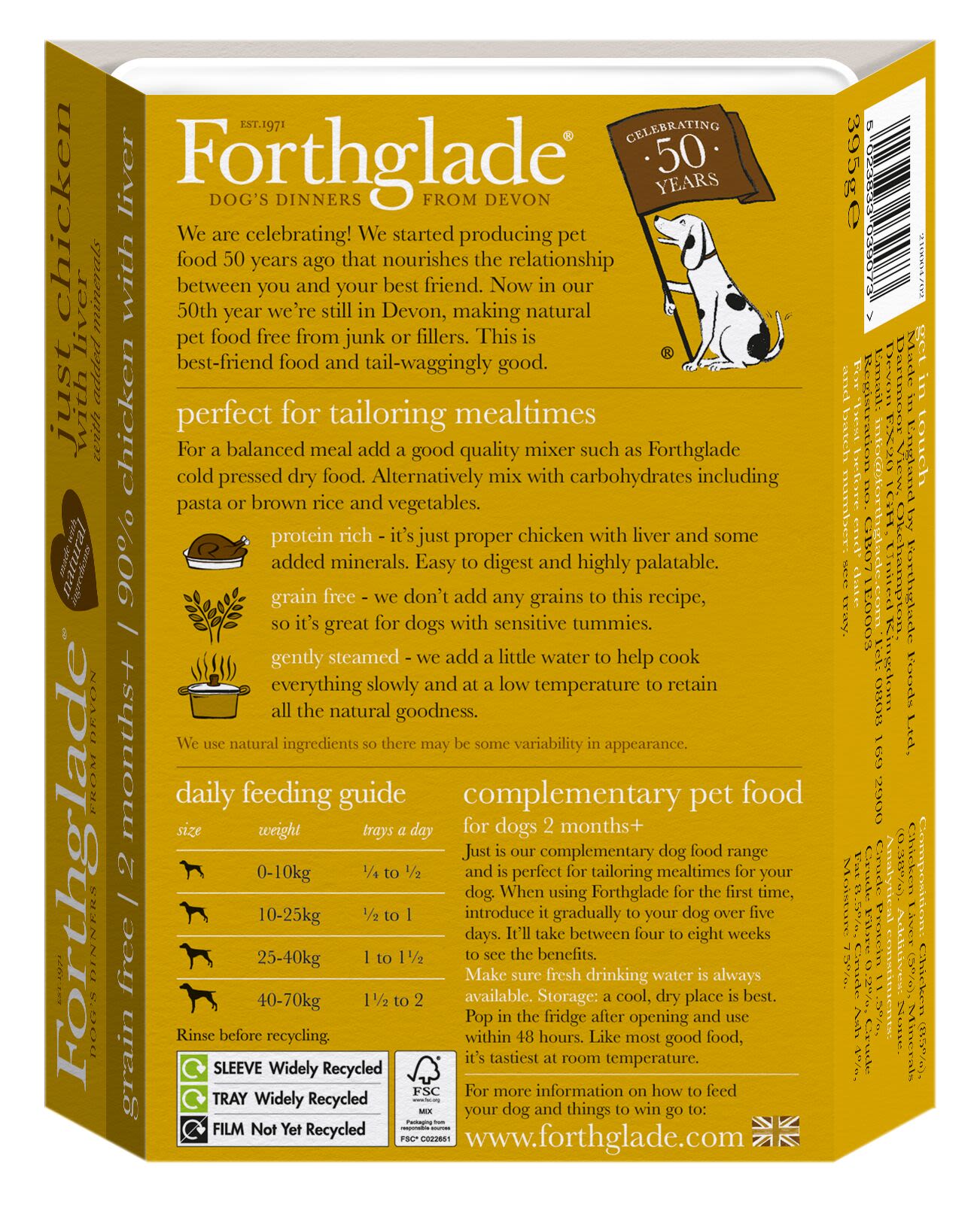 Forthglade Just Complementary 2 Months+ Grain-free Wet Dog Food - Chicken with Liver