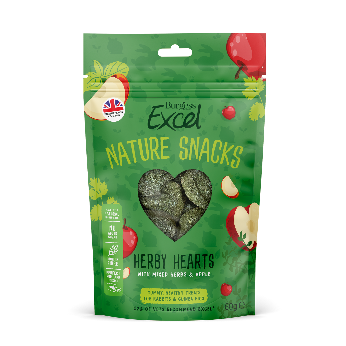 Burgess Excel Nature Snacks Herby Hearts Treats - Mixed Herbs & Apple