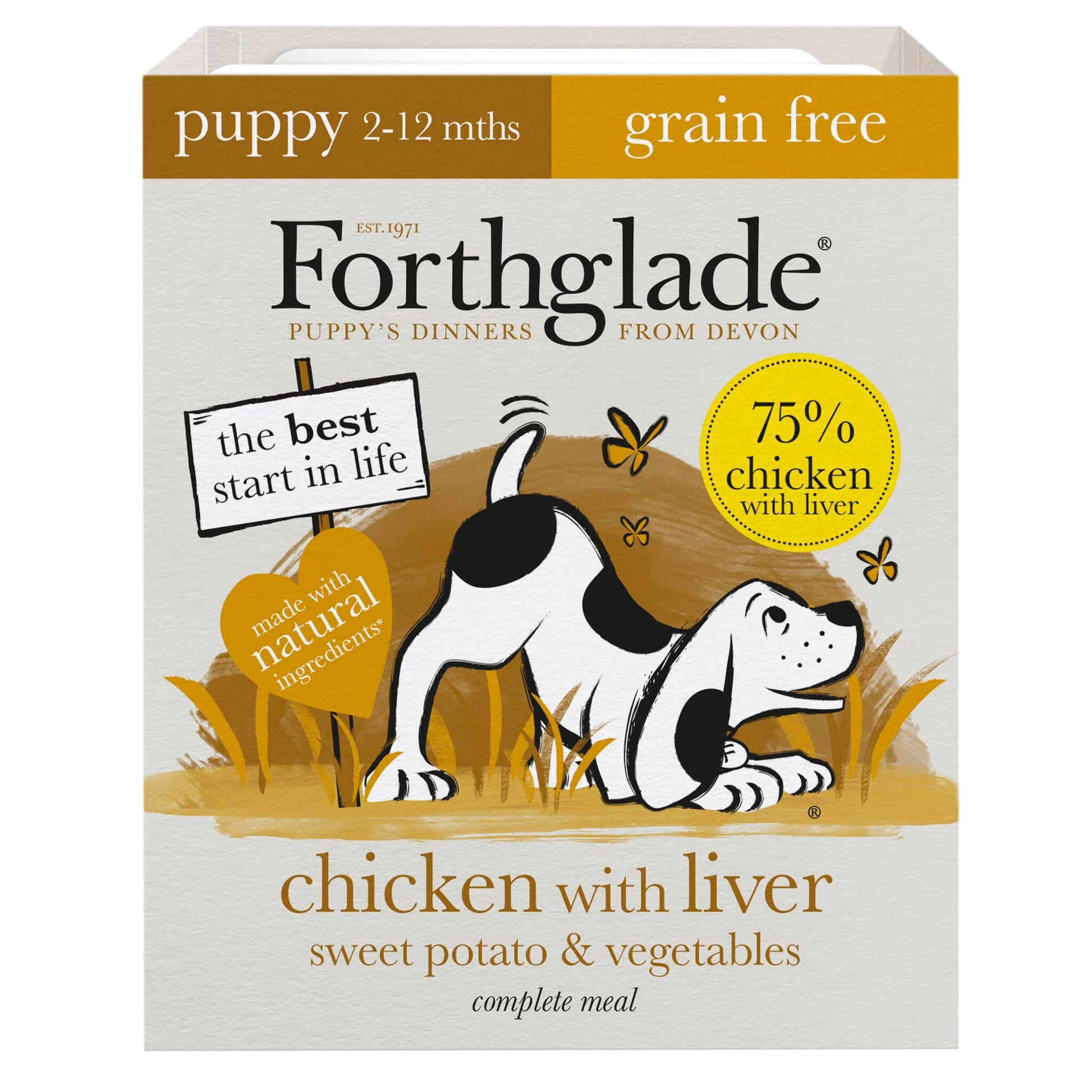 Forthglade Forthglade Grain Free Liver Sweet Chicken Salmon Puppy Wet Dog Food pet food packaging