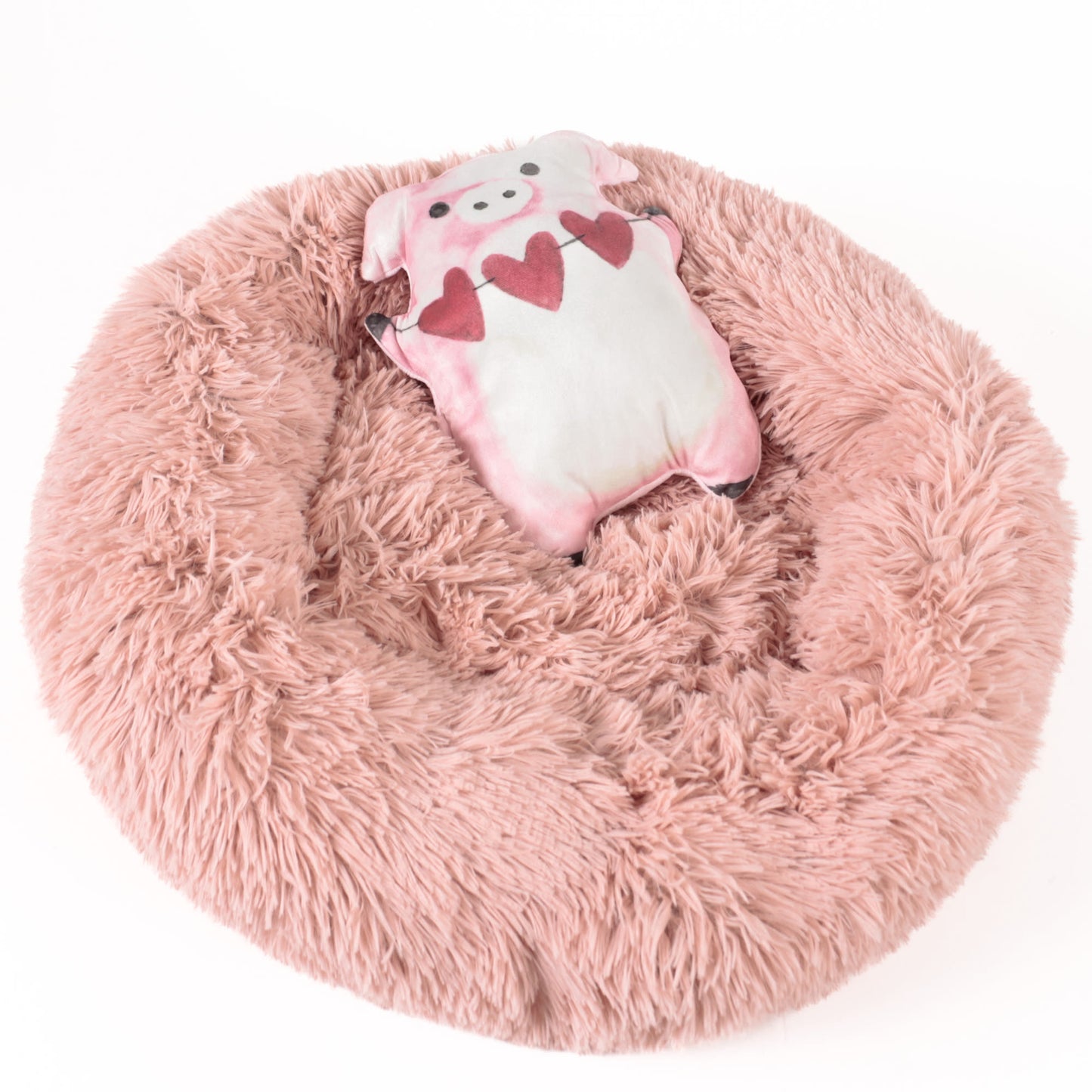 Dream Paws Anxiety Reducing Plush Dog & Cat Bed with Pig Toy - Pink