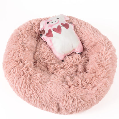 Dream Paws Anxiety Reducing Plush Dog & Cat Bed with Pig Toy - Pink