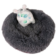 Dream Paws Anxiety Reducing Plush Dog & Cat Bed with Mouse Toy - Charcoal