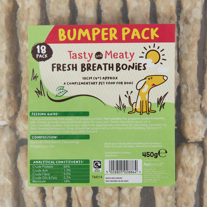 Tasty & Meaty Fresh Breath Bonies Bumper Dental Adult Dog Treats | 18-Pack