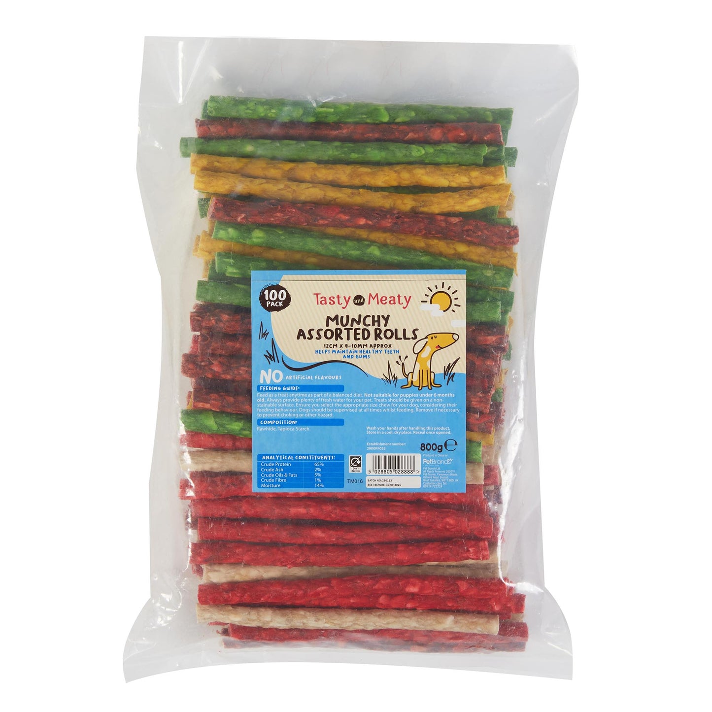 Tasty & Meaty Munchy Assorted Rawhide Rolls | Natural Chewy Adult Dogs Treats | 100-Pack