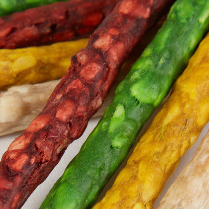 Tasty & Meaty Munchy Assorted Rawhide Rolls | Natural Chewy Adult Dogs Treats | 100-Pack