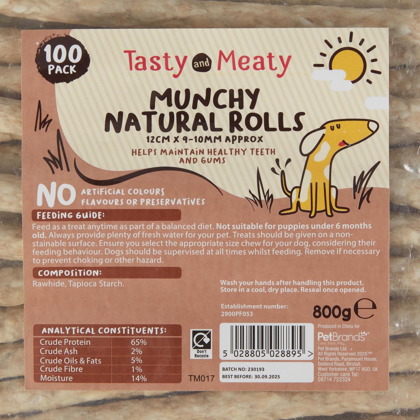 Tasty & Meaty Munchy Natural Rawhide Rolls | Natural Chewy Adult Dogs Treats | 100-Pack