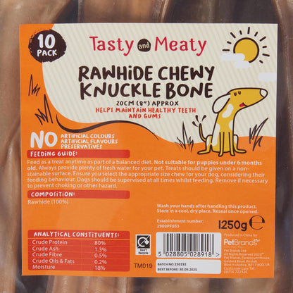Tasty & Meaty Rawhide Chewy Knuckle Bone 100% Natural Adult Dog Treats | 10-Pack