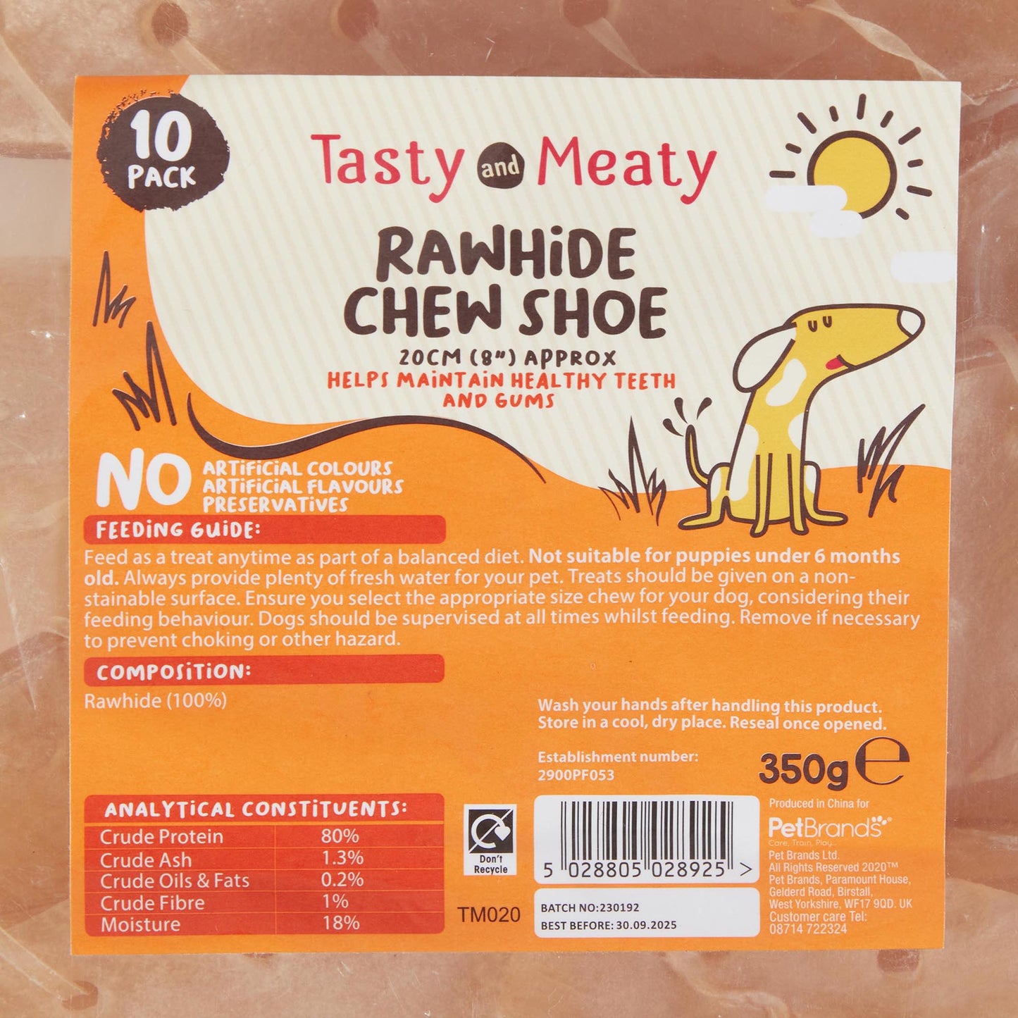 Tasty & Meaty Rawhide Chewy Shoe 100% Natural Adult Dog Treats | 10-Pack