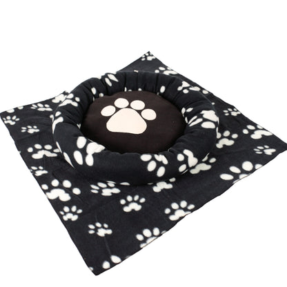 Dream Paws Pawprint Dog Bundle Bed With Blanket - Black
