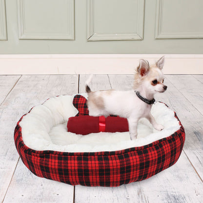 Dream Paws Checked Dog Bundle Bed With Blanket & Toy