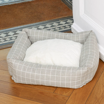 Dream Paws Check Sofa Grey Pet Bed