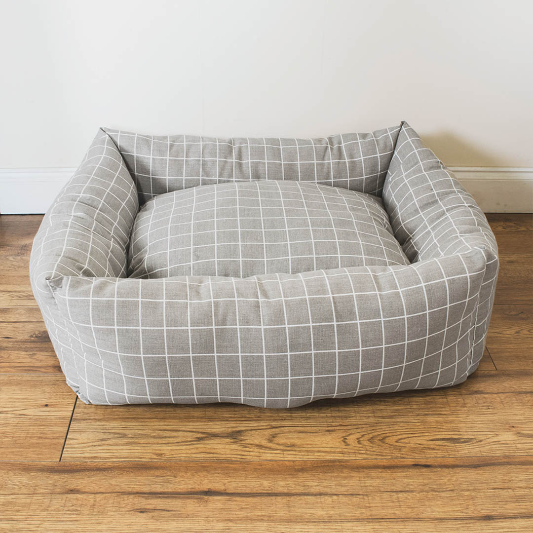 Dream Paws Check Sofa Grey Pet Bed