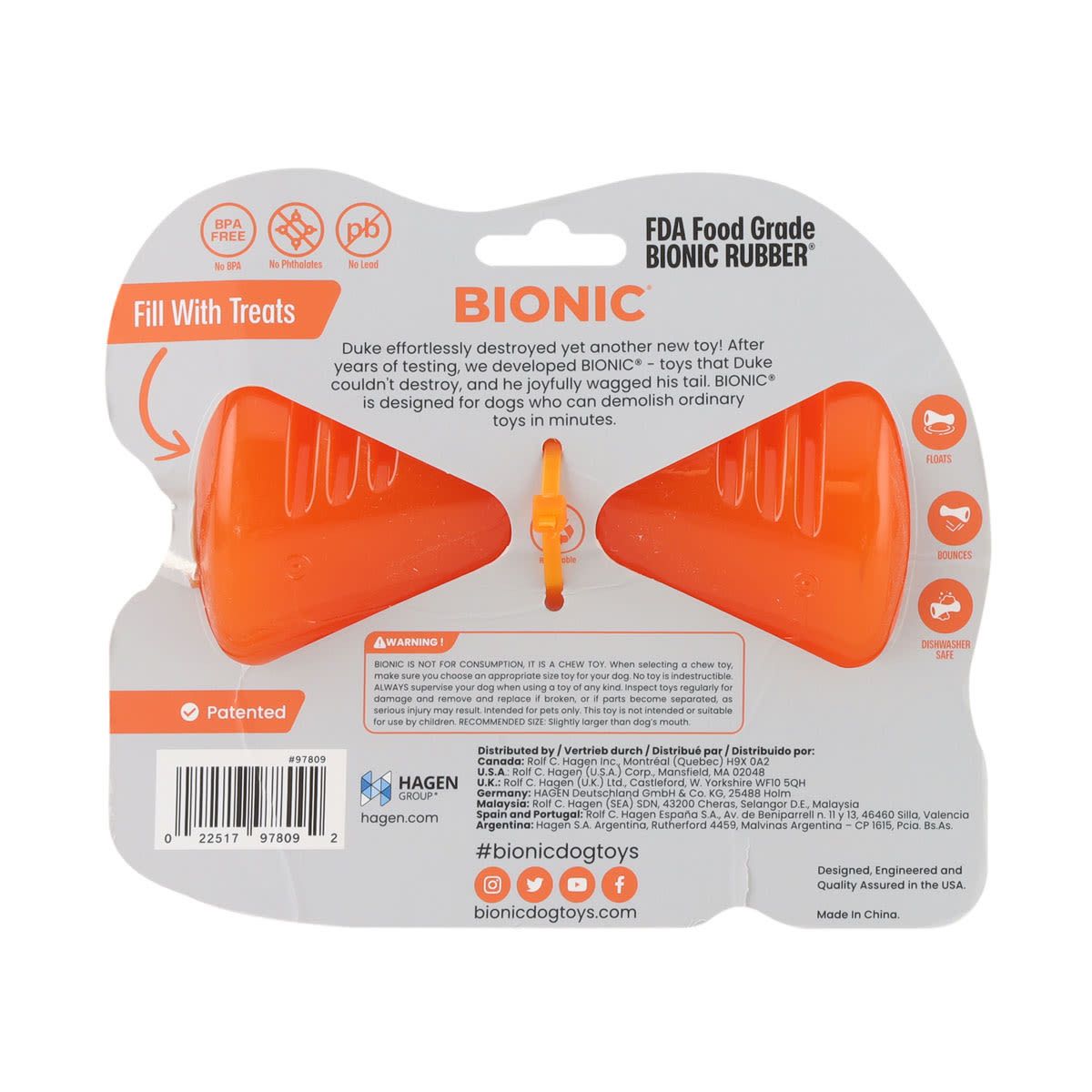 BIONIC Bone Treats Holding Orange Dog Chew Toy
