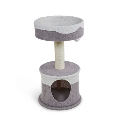 Petface Teddy Fleece Cream & Grey Cat Hide and Platform Bed