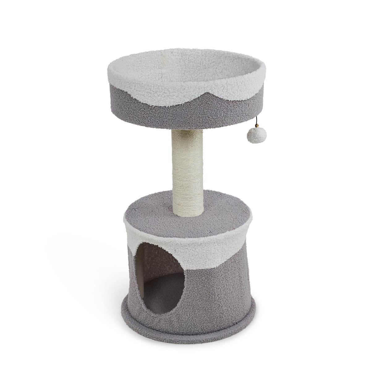 Petface Teddy Fleece Cream & Grey Cat Hide and Platform Bed