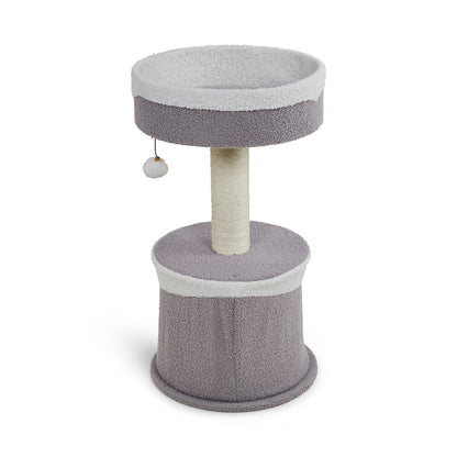 Petface Teddy Fleece Cream & Grey Cat Hide and Platform Bed