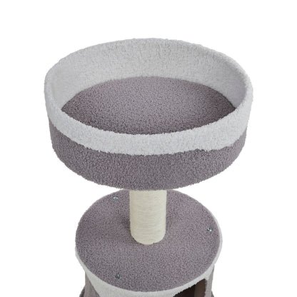 Petface Teddy Fleece Cream & Grey Cat Hide and Platform Bed